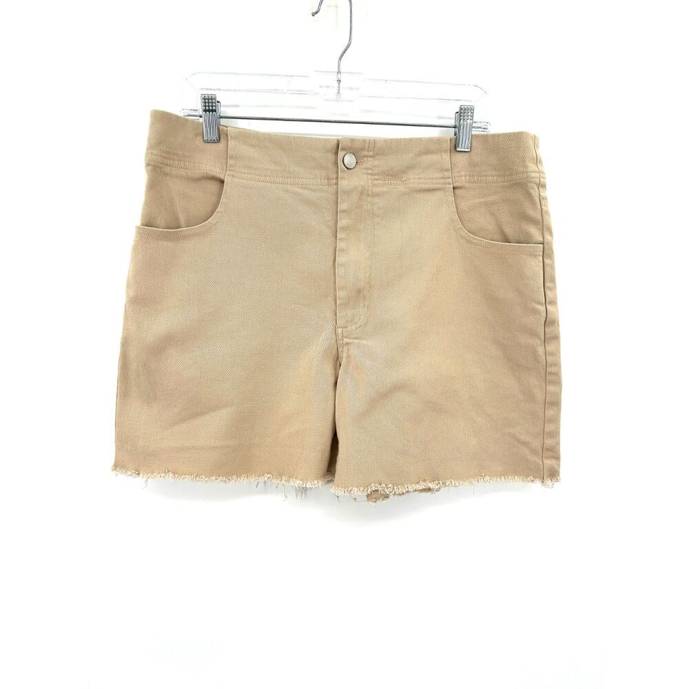 ROUCHA Women's Khaki Tan High Rise Cut Off Waist Tie Summer Shorts Size Large